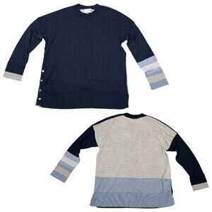 Foil Sweater Long Sleeve Merino Wool Color Block Blue Gray Snap Accents Size XL